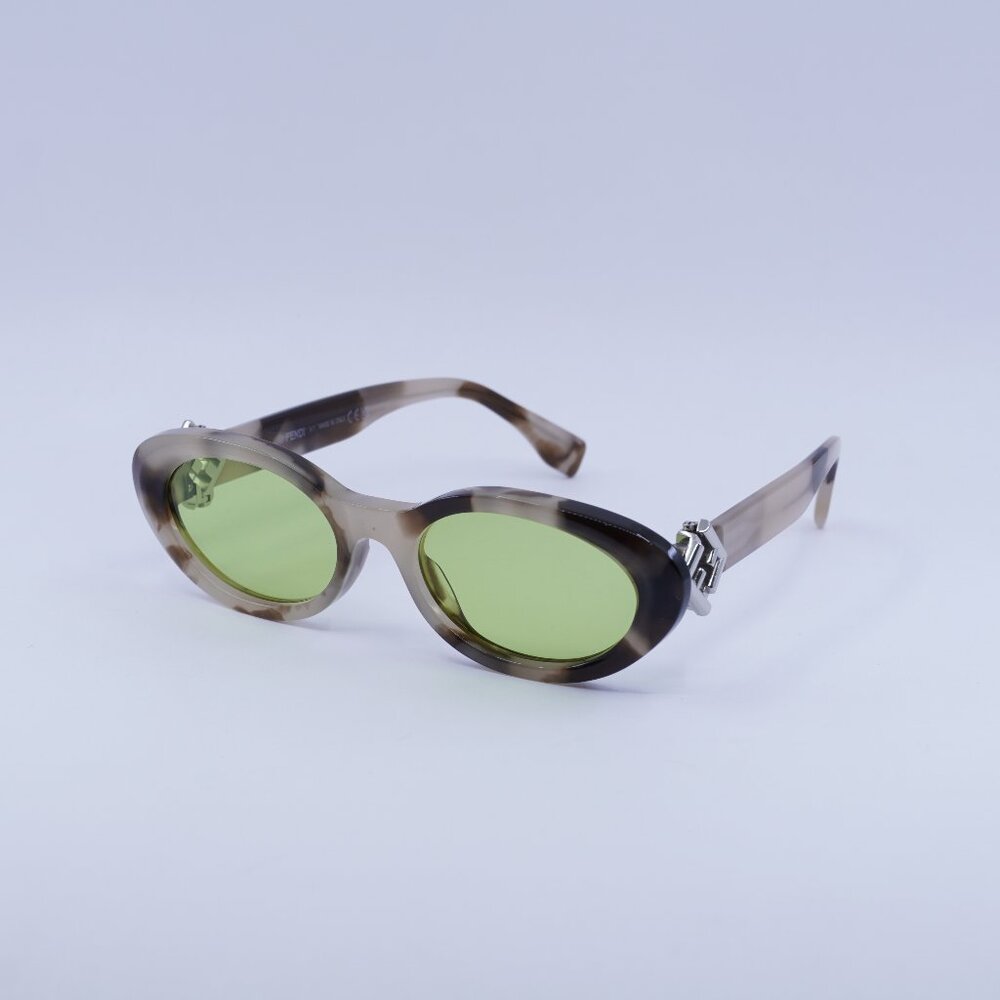 Fendi FE40140U 56N Sunglasses Shiny Havana Oval Frame, Green Lenses